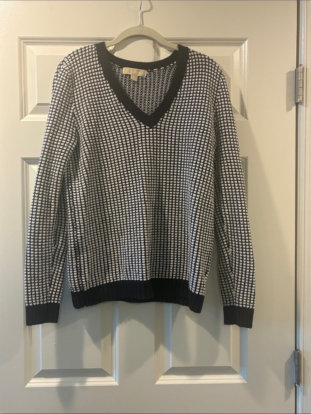 Michael Kors Black and White V-Neck Sweater